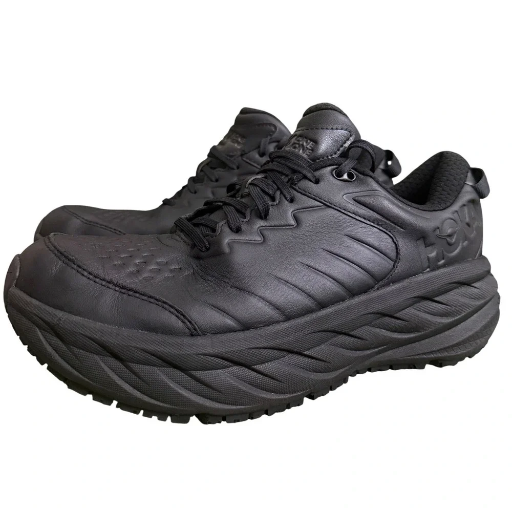 Hoka One One Bondi SR Black Leather Slip Resistant Walking Shoes 1110520 BBLC